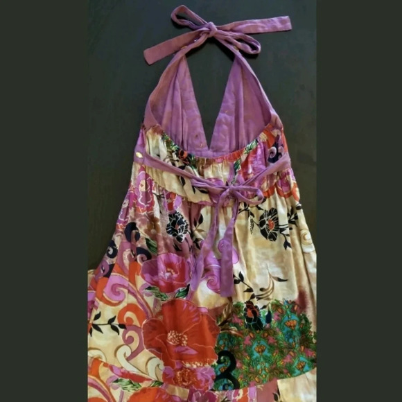 Halter Floral Beaded Patch Work Summer Maxi Beach casual Dress size S - Picture 10 of 12